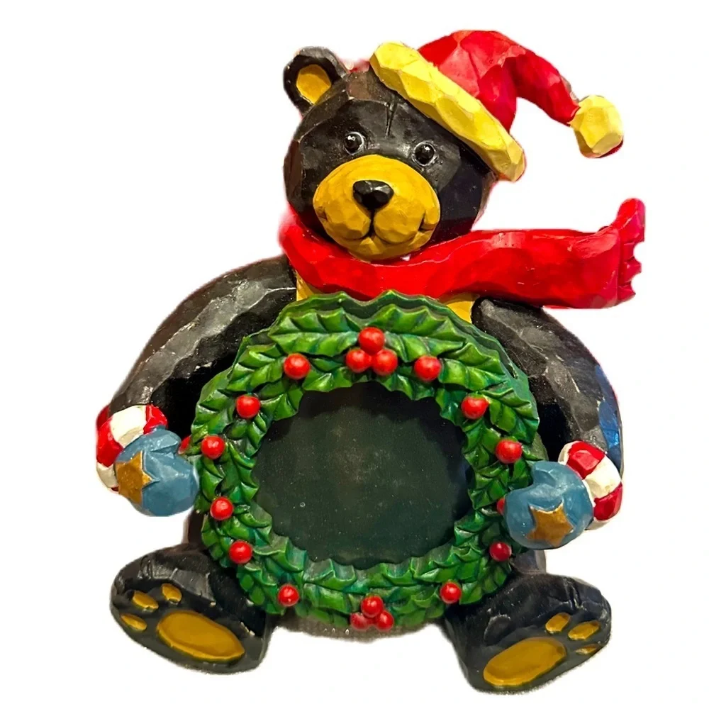 Santa Black Bear Christmas‎ Wreath Holiday Picture Frame
